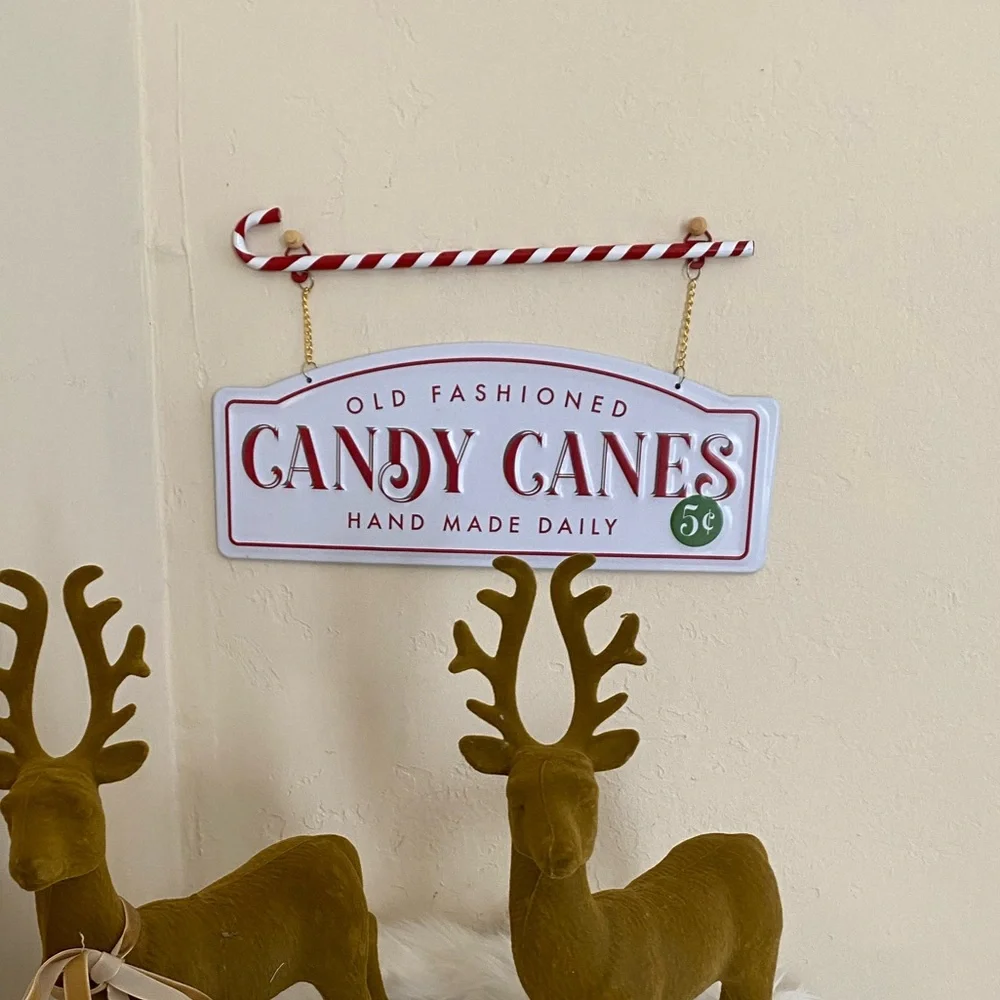 Christmas Target Bullseye Old Fashioned Candy Canes Metal Sign